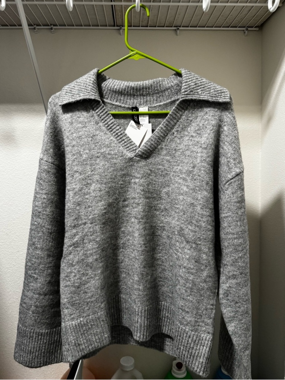 Grey V-Neck Collared Sweater